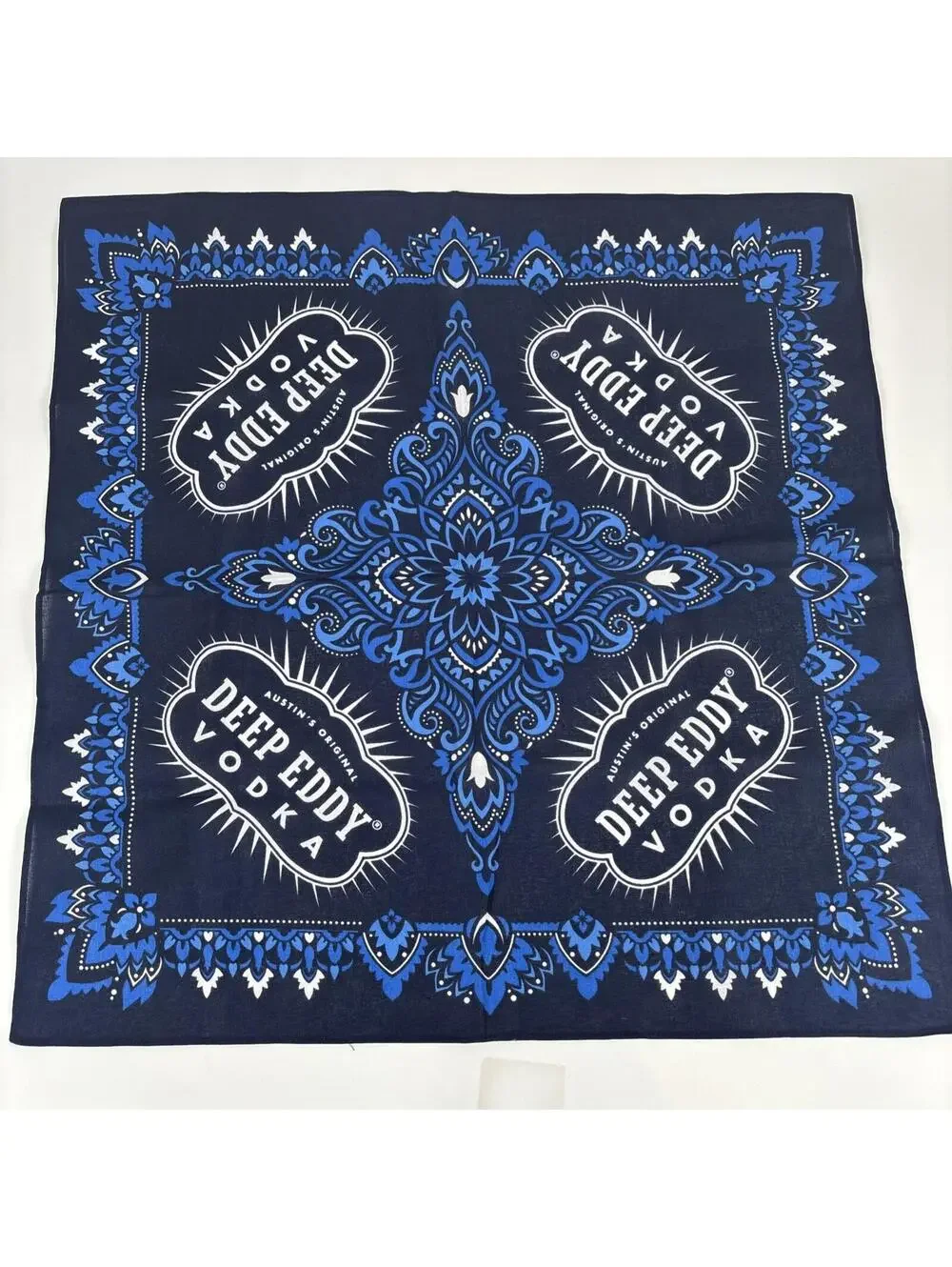 Deep Eddy Vodka Bandana Mask Scarf Blue & White 21” X 21” Austin Tx